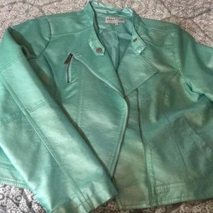 Faux leather motto jacket